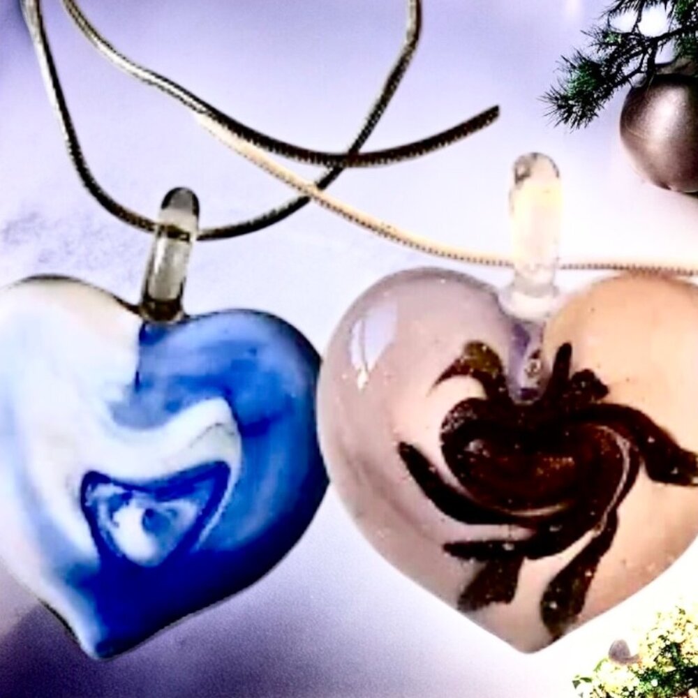 FAS Designer Italy Necklace Sterling Silver & Puffy Heart Pendant Double Sided